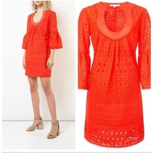 Trina Turk Bonita eyelet embroidered dress in red poppy sz 2